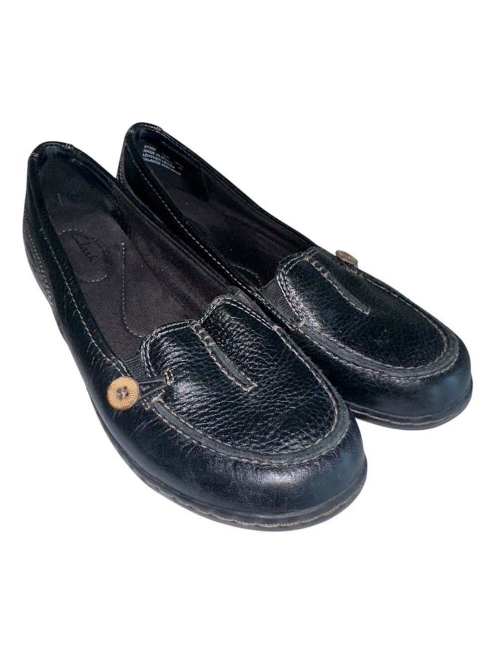Clarks ASHLAND SCURRY Loafers Womens Size 7.5 M Black Textured Leather Moccasins